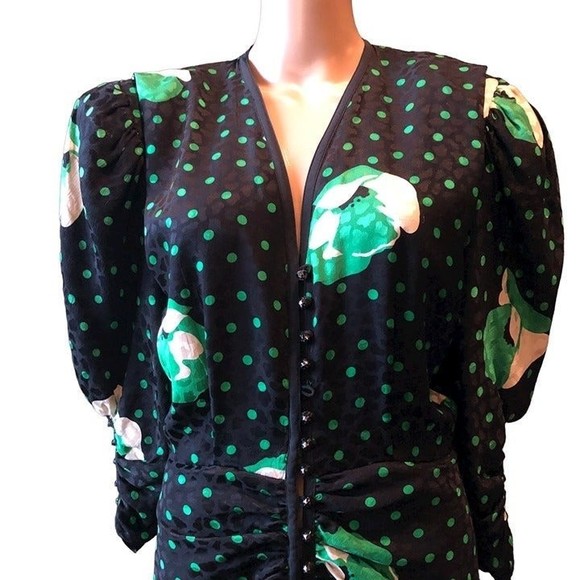 Vintage 80's Saint Romei Green and Black Dress - Picture 2 of 5